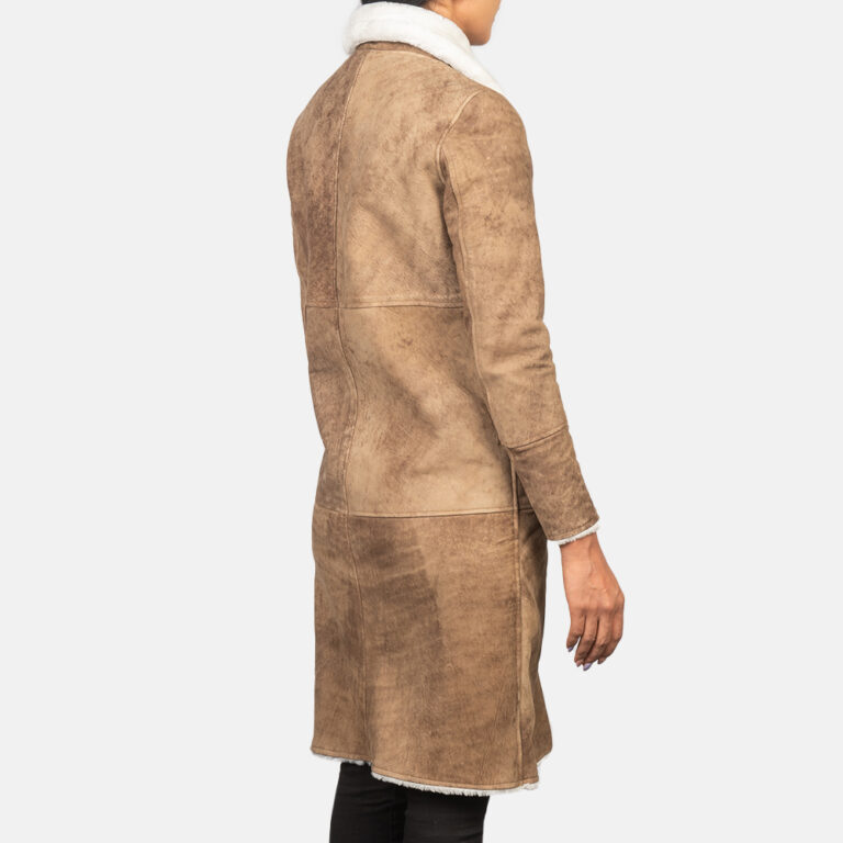 Womens Alina Shearling Brown Leather Coat Tilted Back-8-1652251987839